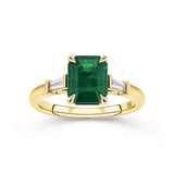 2.09 Carat Colombian Emerald and 0.10 Carat Diamond Trilogy Ring in 18ct Yellow Gold