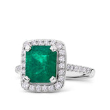 2.59 Carat Emerald and 0.50 Carat TW Diamond Halo Ring in 18ct White Gold