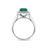 2.59 Carat Emerald and 0.50 Carat TW Diamond Halo Ring in 18ct White Gold