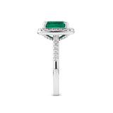 2.59 Carat Emerald and 0.50 Carat TW Diamond Halo Ring in 18ct White Gold