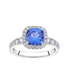 Tanzanite Cushion and Diamond Halo Ring in 18ct White Gold