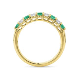 Side profile of the Emerald and Diamond Alternating Ring in 18ct yellow gold by Hardy Brothers, showing the ring's stacker-style silhouette.