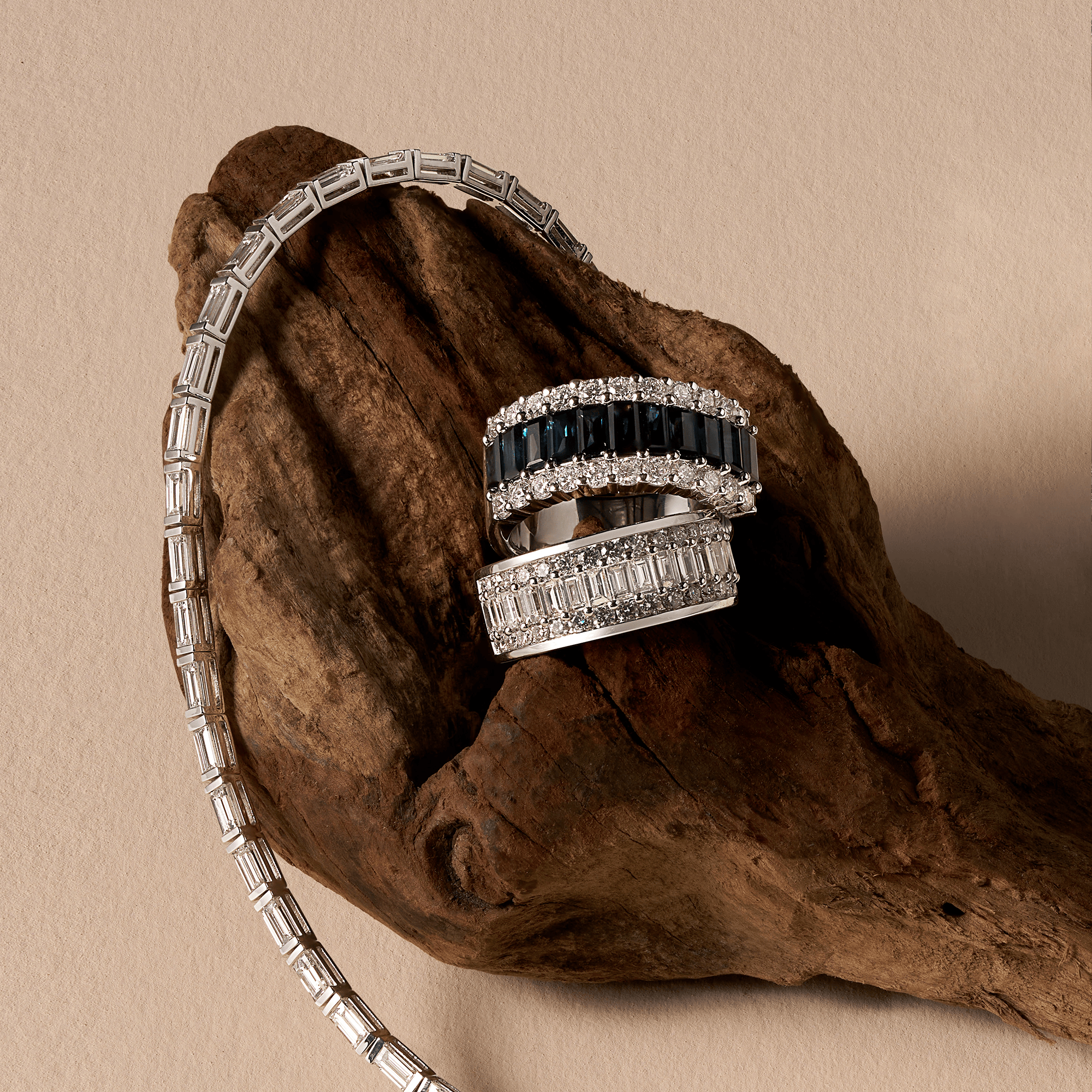 1.68 Carat Baguette and Round Brilliant Cut Diamond Ring in 18ct White Gold