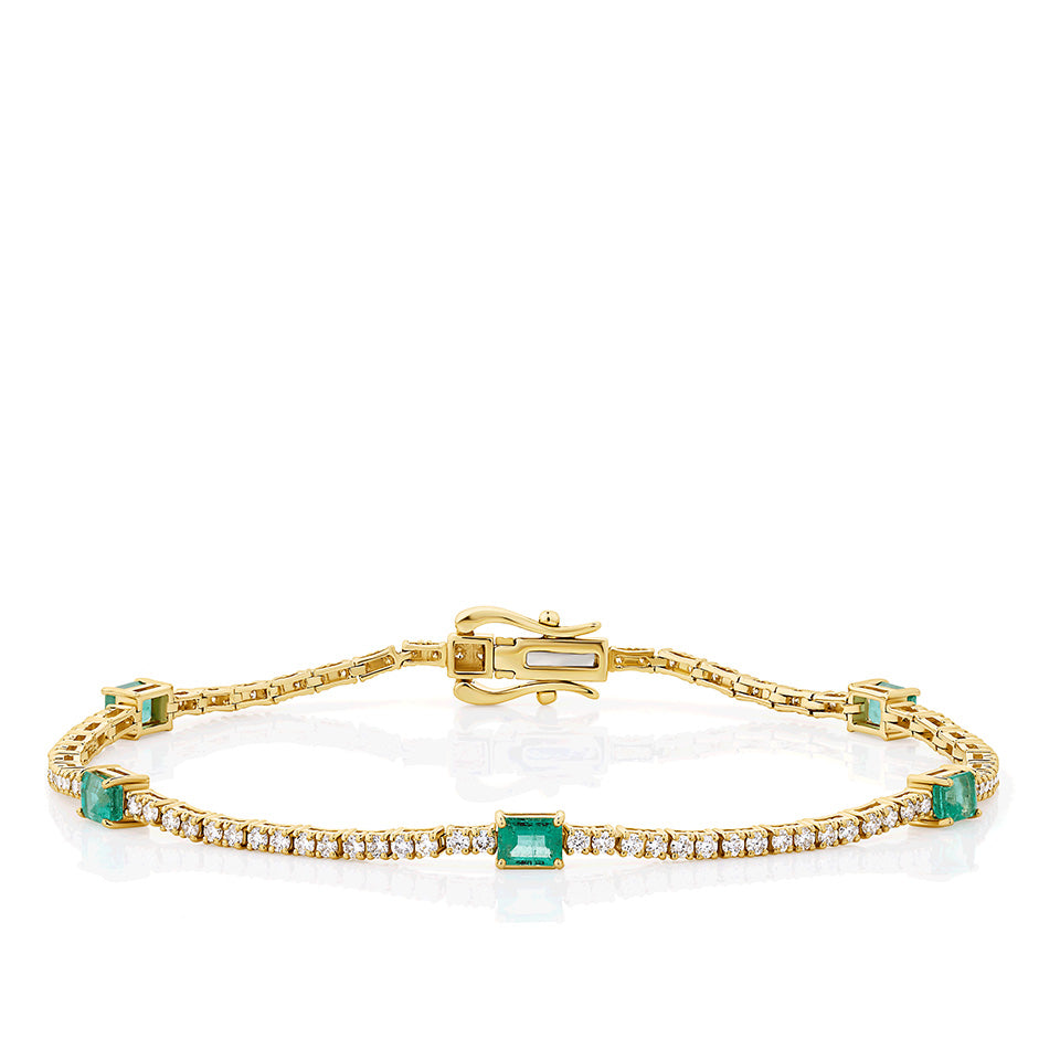 1.47 Carat Emerald and Diamond Bracelet in 18ct Yellow Gold