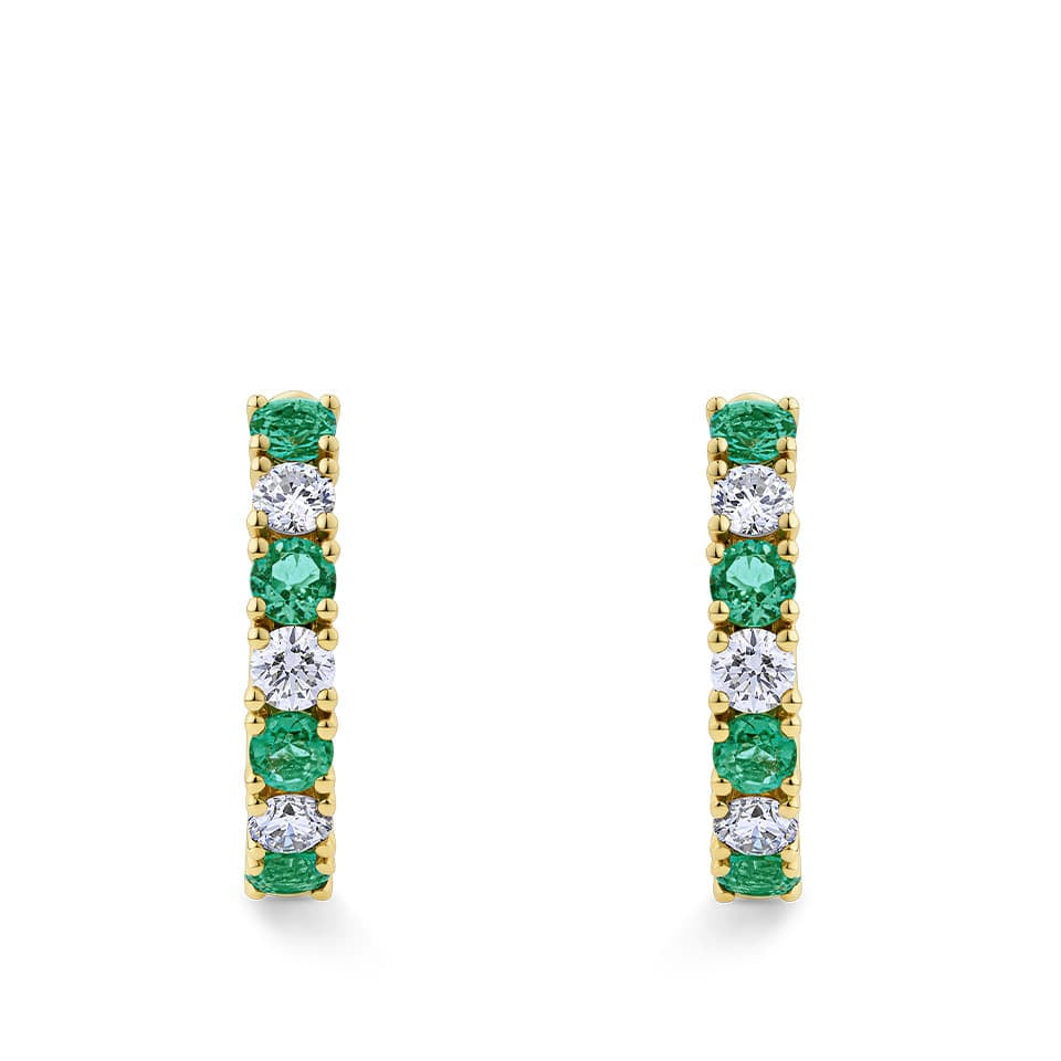 Diamond and Emerald Huggie Earrings in 18ct Yellow Gold