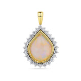Solid White Opal and Diamond Halo Pendant in 18ct yellow and white gold from Hardy Brothers Jewellers, shown front-on with its pear shaped opal and diamond halo.