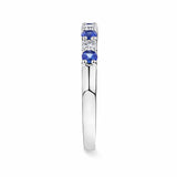 Side profile of the Sapphire and Diamond Ring in 18ct white gold by Hardy Brothers, showing the ring's stacker-style silhouette.