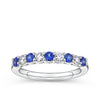 Sapphire and Diamond Ring in 18ct white gold from Hardy Brothers Jewellers, shown front-on with its alternating sapphire and diamond row.