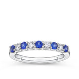 Sapphire and Diamond Ring in 18ct white gold from Hardy Brothers Jewellers, shown front-on with its alternating sapphire and diamond row.
