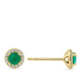 Emerald and Diamond Halo Earrings in 18ct Yellow Gold