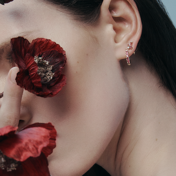Ear Party Pink Tourmaline Ruby and Diamond Cluster Stud Earrings