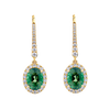 Green Tourmaline Oval and Diamond Halo Drop Earrings in 18ct Yellow Gold