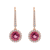 Pink Tourmaline Round and Diamond Halo Drop Earrings in 18ct Rose Gold
