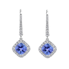 Tanzanite Cushion and Diamond Halo Drop Earrings in 18ct White Gold