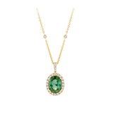 Green Tourmaline Oval and Diamond Halo Pendant in 18ct Yellow Gold