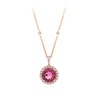 Pink Tourmaline Round and Diamond Halo Pendant in 18ct Rose Gold