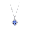 Tanzanite Cushion and Diamond Halo Pendant in 18ct White Gold