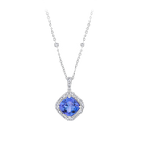 Tanzanite Cushion and Diamond Halo Pendant in 18ct White Gold