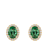 Green Tourmaline Oval and Diamond Halo Stud Earrings in 18ct Yellow Gold