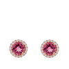Pink Tourmaline Round and Diamond Halo Stud Earrings in 18ct Rose Gold