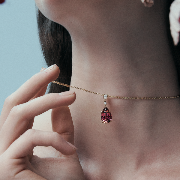 Pink Tourmaline and Diamond Pendant in 18ct Yellow Gold