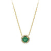 Emerald and Diamond Halo Pendant in 18ct Yellow Gold