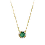 Emerald and Diamond Halo Pendant in 18ct Yellow Gold