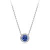 Sapphire and Diamond Halo Pendant in 18ct White Gold