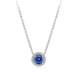 Sapphire and Diamond Halo Pendant in 18ct White Gold