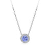 Tanzanite and Diamond Halo Pendant in 18ct White Gold