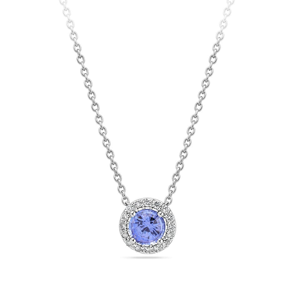 Tanzanite and Diamond Halo Pendant in 18ct White Gold
