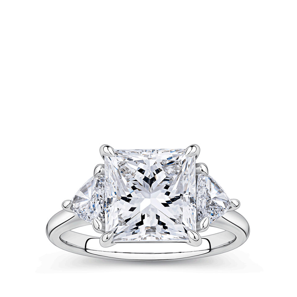 4.02 Carat Princess and Trilliant Cut Trilogy Engagement Ring in 18ct White Gold