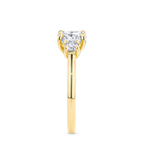 2.42 Carat TDW Cushion Cut Trilogy Engagement Ring in 18ct Yellow Gold