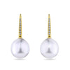 Diamond and Australian South Sea Pearl Drop Earrings in 18ct Yellow Gold