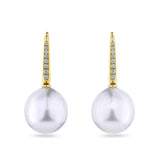 Diamond and Australian South Sea Pearl Drop Earrings in 18ct Yellow Gold