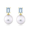 South Sea Pearl and Aquamarine Drop Earrings in 18ct Yellow Gold