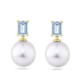 South Sea Pearl and Aquamarine Drop Earrings in 18ct Yellow Gold