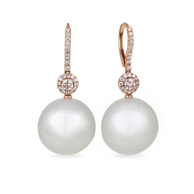 Australian South Sea Pearl and Pink Diamond Earrings in 18ct Rose Gold