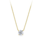 1.00 Carat Round Brilliant Cut Diamond Solitaire Necklace in 18ct yellow gold from Hardy Brothers Jewellers, shown front-on with the claw-set diamond pendant on its chain.