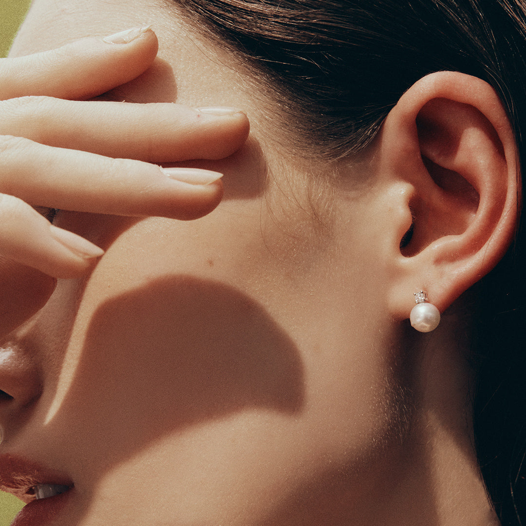 Diamond and Akoya Pearl Stud Earrings in 18ct White Gold