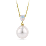 Australian Opal and South Sea Pearl Pendant in 18ct Yellow Gold