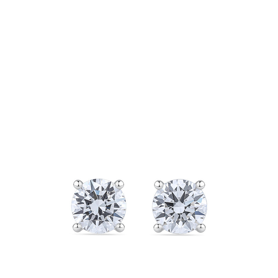 1.50 Carat TW Round Brilliant Cut Diamond Stud Earrings in 18ct white gold from Hardy Brothers Jewellers, shown front-on as a pair