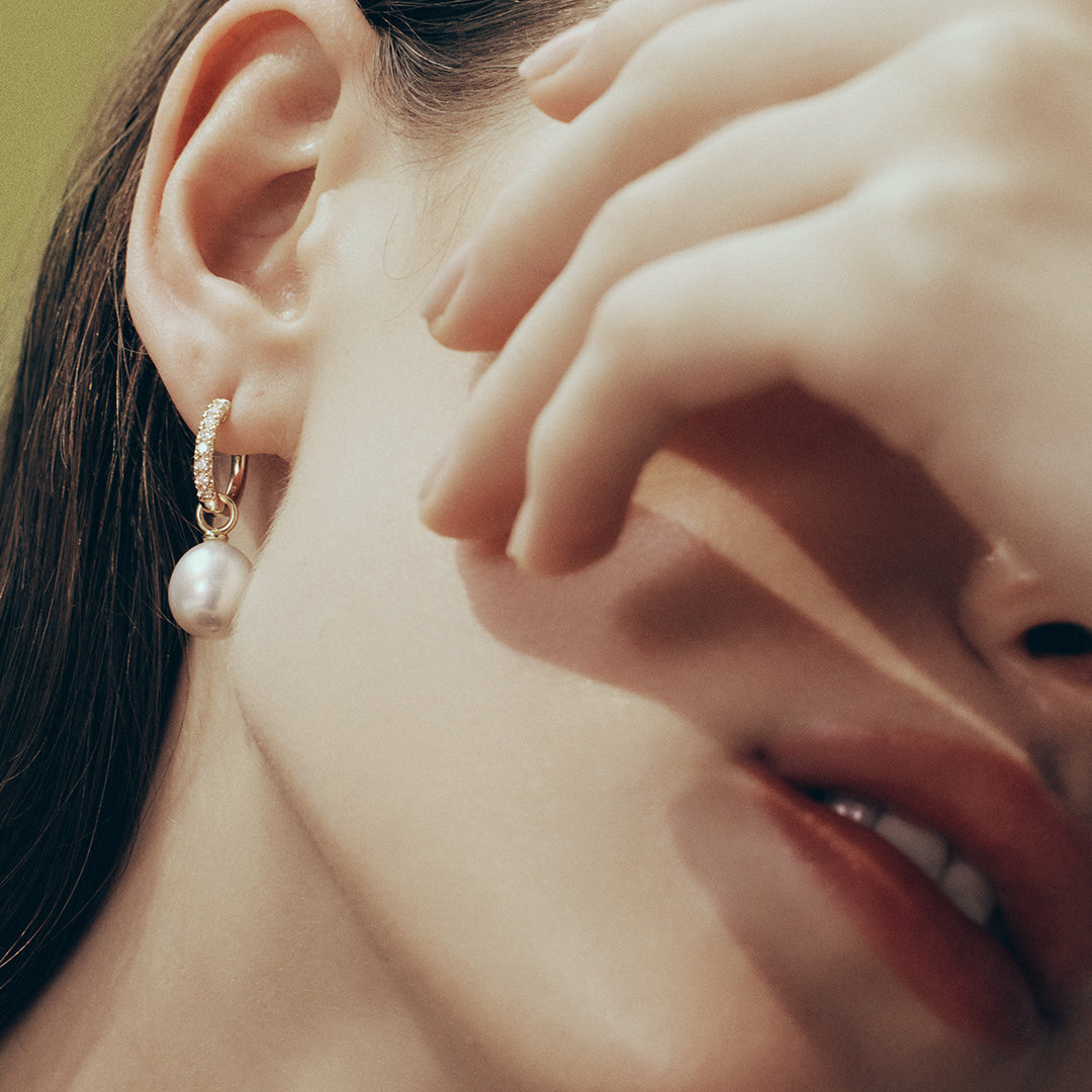 Diamond and Australian South Sea Pearl Earrings in 18ct Yellow Gold