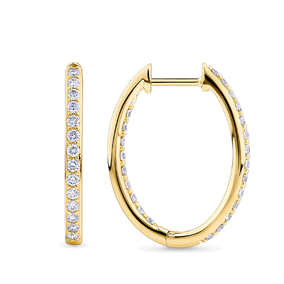 0.50 Carat Diamond Oval Huggie Earrings in 18ct Yellow Gold
