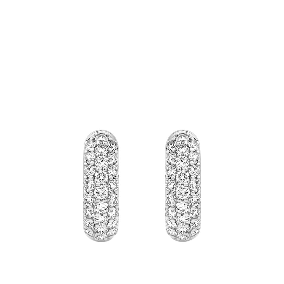 18ct White Gold Huggie Earrings with Pave Set Round Colourless Diamonds