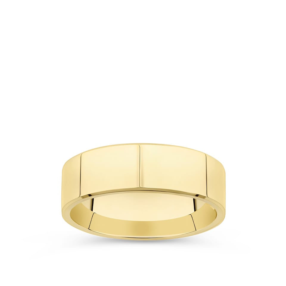 Flat Bevel Solid Wedding Band in 18ct Yellow Gold - 7mm width