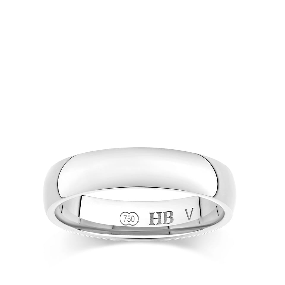 High Dome Solid Wedding Band in 18ct White Gold - 5mm in width