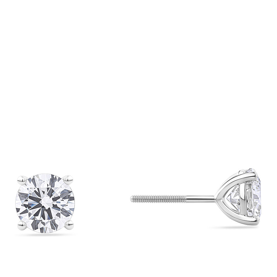 Side view of the 3.00 Carat TW Lab-Grown Diamond Stud Earrings in 18ct white gold by Hardy Brothers, showing the four-claw setting.