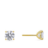 Side view of the 3.00 Carat TW Lab-Grown Diamond Stud Earrings in 18ct yellow gold by Hardy Brothers, showing the profile of the four-claw setting.