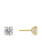 Side view of the 4.00 Carat TW Lab-Grown Diamond Stud Earrings in 18ct yellow gold by Hardy Brothers, showing the profile of the four-claw setting.